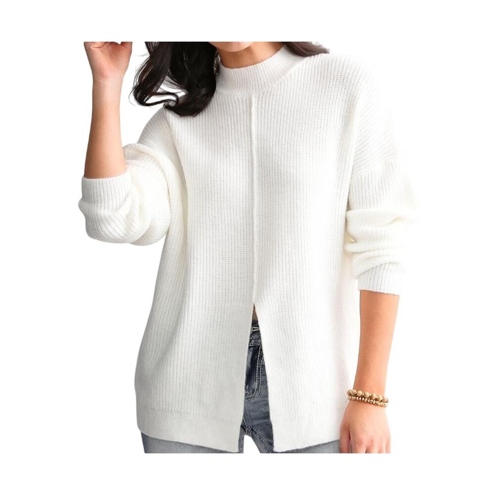 BKE Front Slit Womens White Sweater Size XL